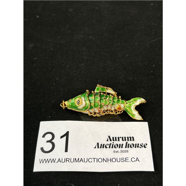 Vintage Enamel Gold Articulated Fish Pendant