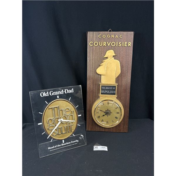 2 Vintage Liquor Advertising Clocks - 'Grand Dad' - The Good Stuff & 'Courvoisier Cognac'