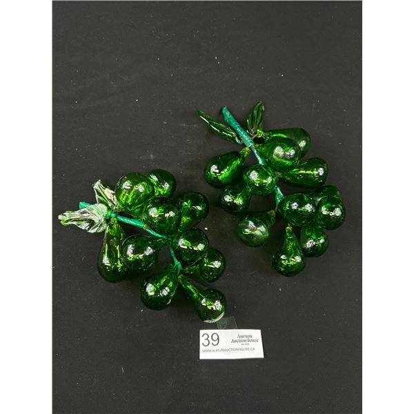 2 Vintage Mid Century Hand Blown, Art Glass of Grape Clusters