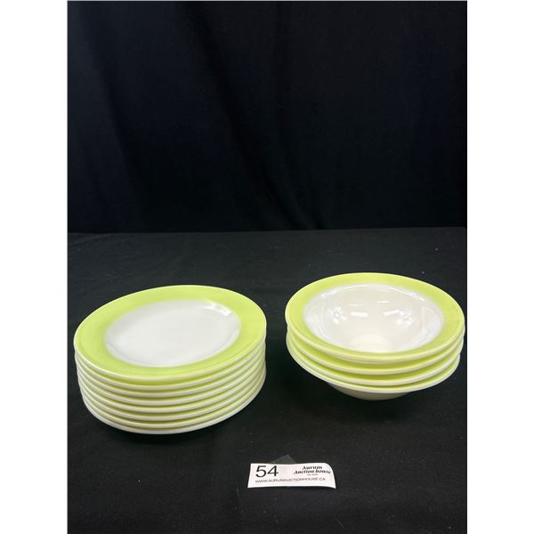 1950s-60s Lime Green Pyrex - 8 Side Plates + 4 Soup Bowls
