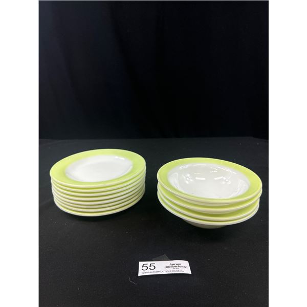1950s-60s Lime Green Pyrex - 8 Side Plates + 4 Soup Bowls