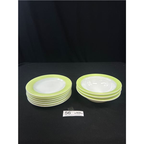 1950s-60s Lime Green Pyrex - 6 Side Plates + 3 Soup Bowls