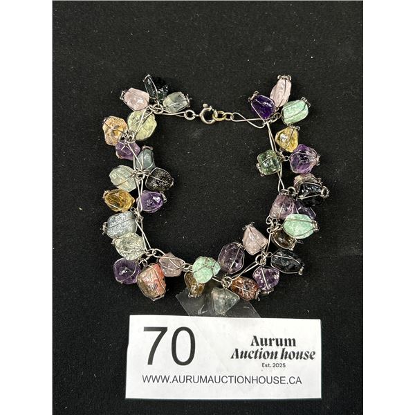 Antique Genuine Silver Wrapped Gemstones Original Clasp Nice!