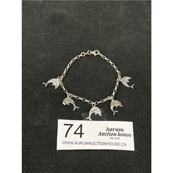 Adorable Sterling Silver Dolphine Bracelet Marked 925