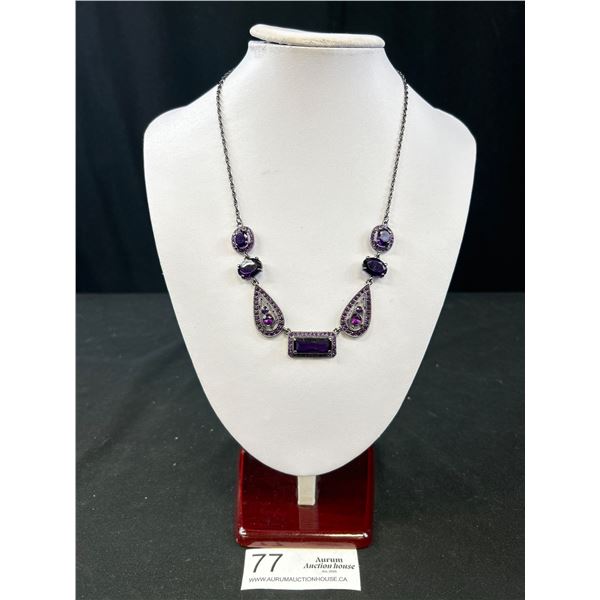Stunning Purple Rhinestone Necklace