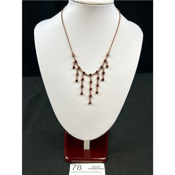 Eye Catching Ruby Red Drippy Rhinestone Necklace