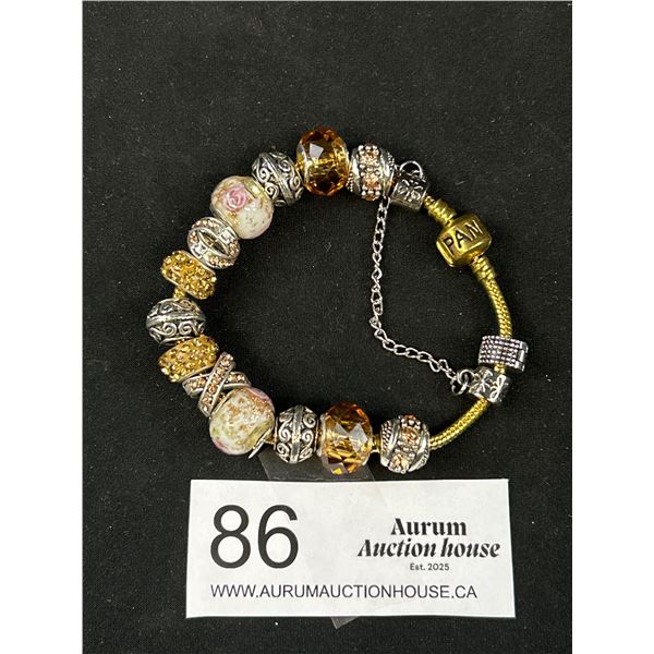 Gold Plated Marked Pandora Charm Bracelet