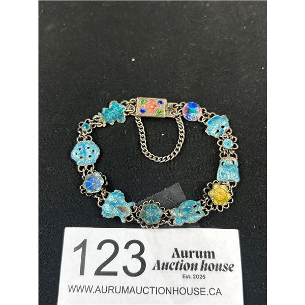 Antique C. 1900 Silver Enamel Chain Bracelet