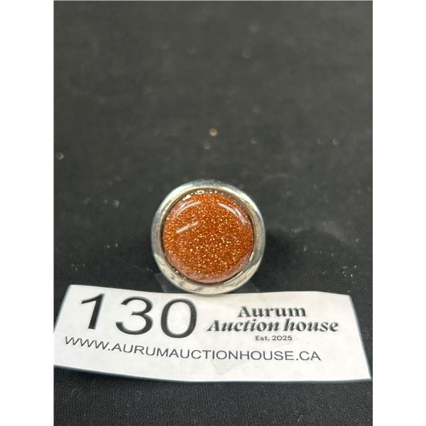 Vintage Mens Silver Gold Stone Ring Solid!