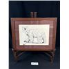 Image 1 : Antique Oak Framed Pen + Ink  Drawing Of a Polar Bear