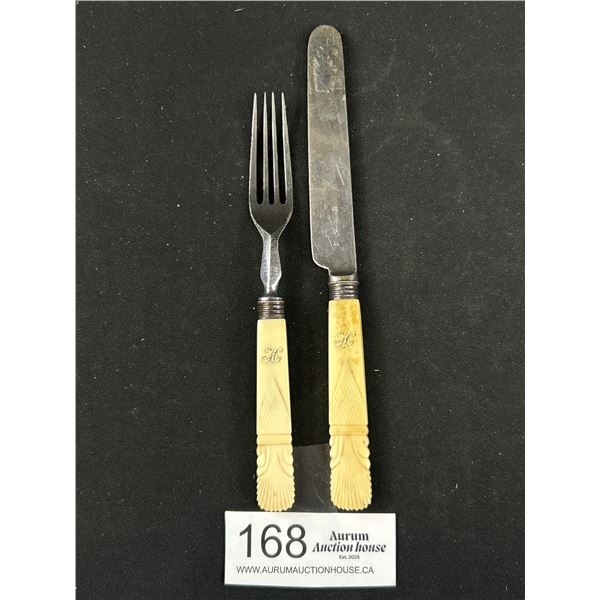 19th Century Ivory Knife and Fork Circa 1860-1880