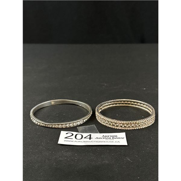 Vintage Silver Diamont4e Stacking Bangles, Nice!