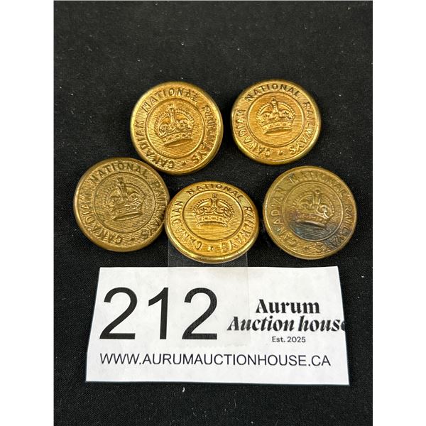 5 Early C.N. Railway Tunic Buttons (Large Size)
