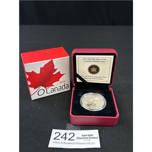 2013 $10 Fine Silver Coin, Canadian Summer Fun, In Original Box