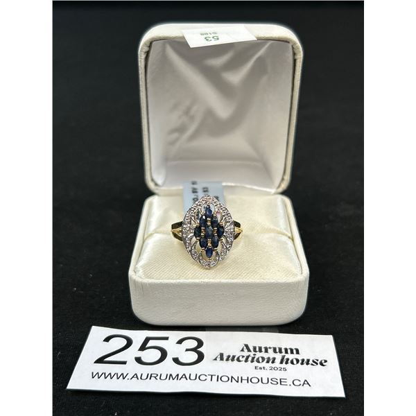 $180 Gold Plated Silver Blue Saphire White Topaz (1.45ct) Ring