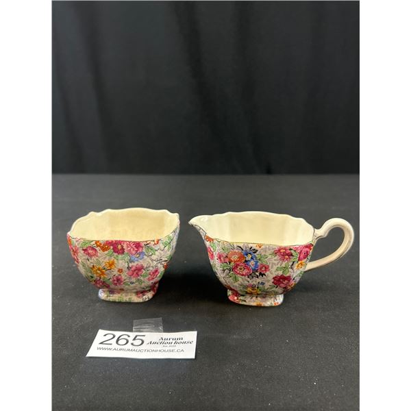 Mid Century Made in England Chintz Cream and Sugar Set