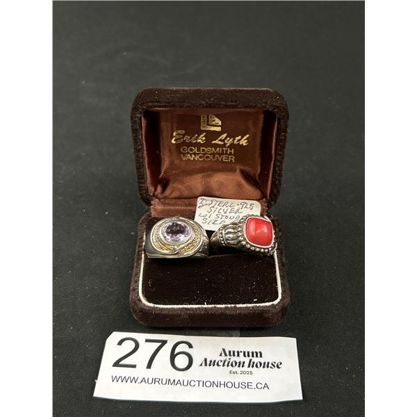 2 Sterling Silver Rings w/ Stones, Size 8