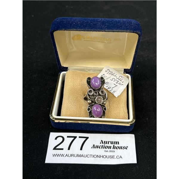 Size 7 Sterling Silver Ring w/ Purple Stones