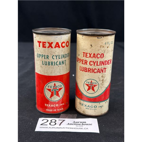 Two Texaco Upper Cylinder Lubricant Tins
