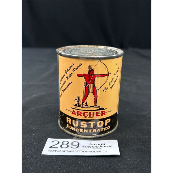 Hard to Find Archer Rustop Concetrated Tin with Nice Graphics Empty and Very Good Condition
