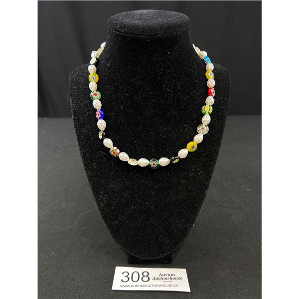 Lovely Millefiori Beads + Pearls Necklace