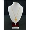 Image 1 : Beautiful Yellow Gold Plated Cross Pendant w/ Chain Necklace Marekd 18K G.P