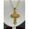 Image 2 : Beautiful Yellow Gold Plated Cross Pendant w/ Chain Necklace Marekd 18K G.P