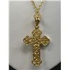 Image 3 : Beautiful Yellow Gold Plated Cross Pendant w/ Chain Necklace Marekd 18K G.P