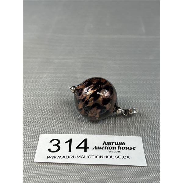 Huge Venetian Murano Glass Ball Pendant w/ Marked Sterling Silver Loop