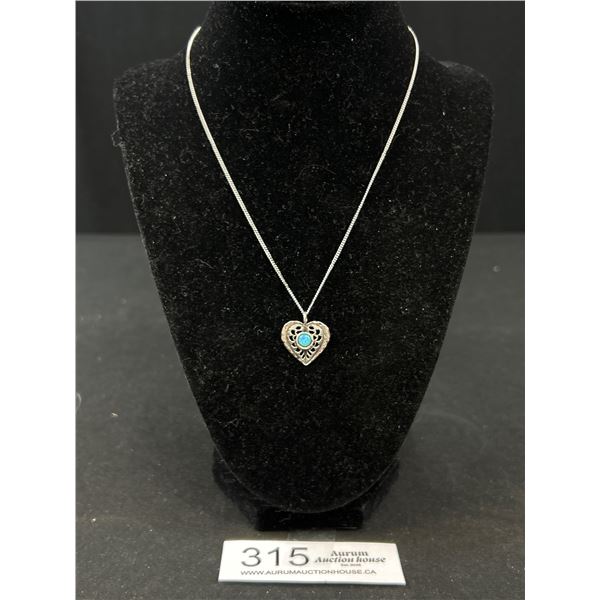 925 Sterling Silver w/ Australian Black Opal Stone Heart Pendant Necklace Marked Israel 925 4L