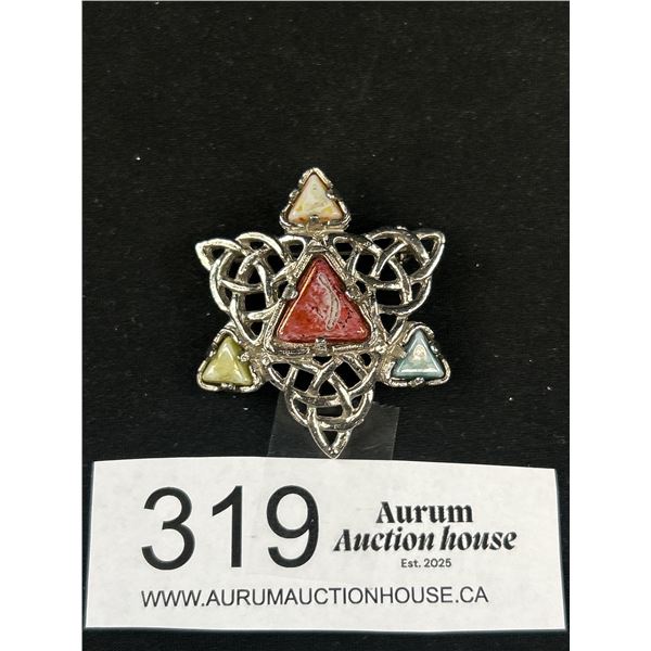 Vintage Silver w/ Genuine Stones Celtic Brooch