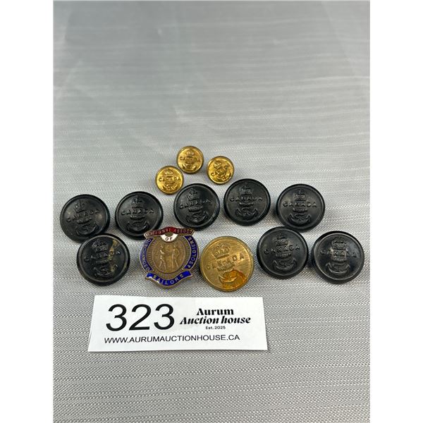 Scarce WW1 Gilt Pin and Canadian Navl Buttons