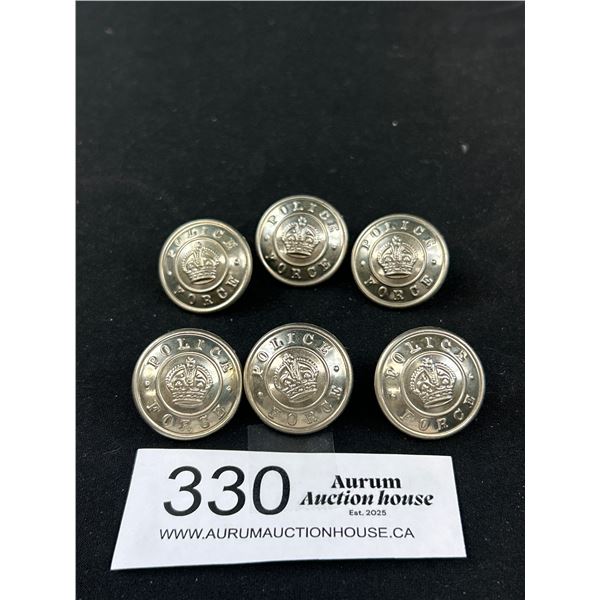 6 Police Force Buttons - Made in England