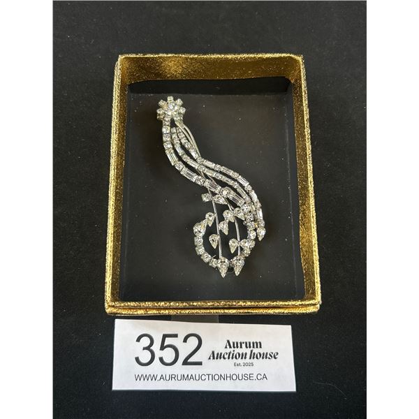 Vintage Sterling Silver w/ Clear Rhinestone Brooch