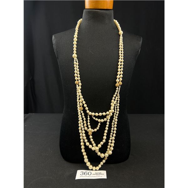 Vintage Multi Strand Hand Knotted Pearls Necklace Gold Label Marked Carolee Lux