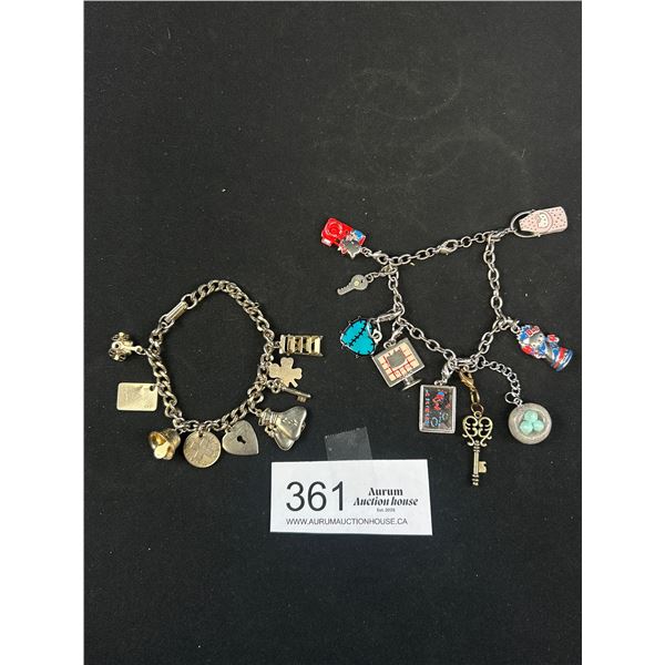 2 Vintage Charm Bracelets w/ Lot of Charms