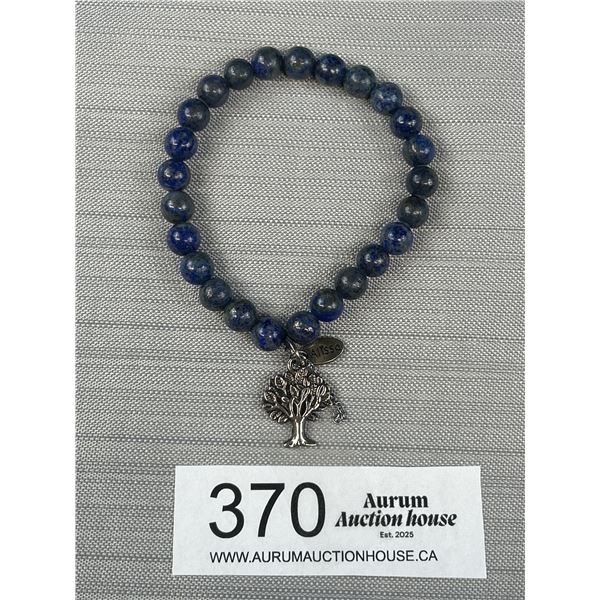 Alyssa Natural Lapis Lazui Beads Bracelet w/ Silver Charm Marked Alyssa