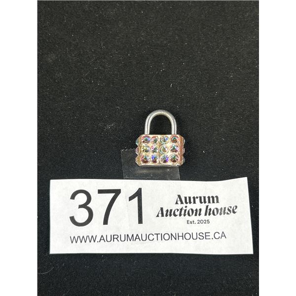 Sterling Silver w/ Borealis Rhinestones Padlock Pendant Moving Arm by String Marked Sterling
