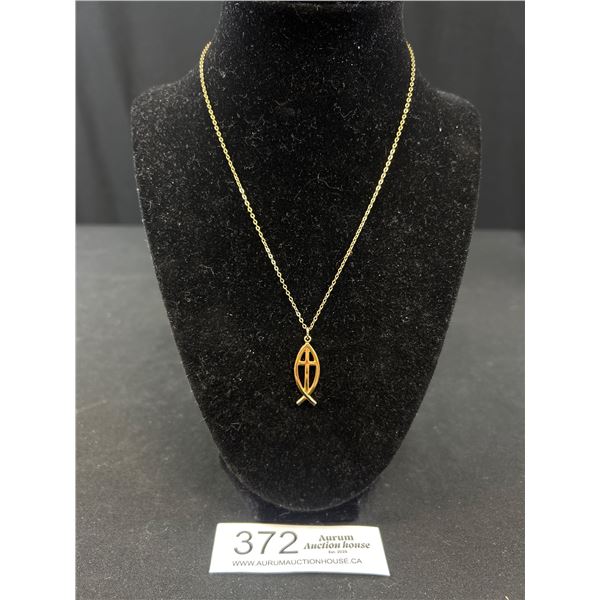 Lovely Christian Jesus Fish Pendant w/ Chain Necklace Marked G.F SNA
