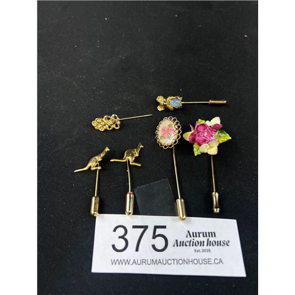 Collection of Gold Stick Pins, One w/ Genuine Australian Opal Stone