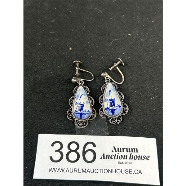 Nice Piar of Sterling + Drift Battery Earrings 1940s