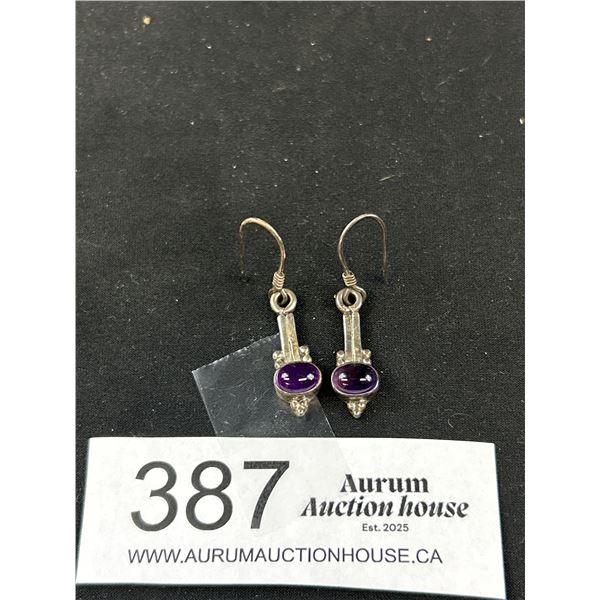 Lovely Pair of Art Deco Style Amethyst + Sterling Earrings