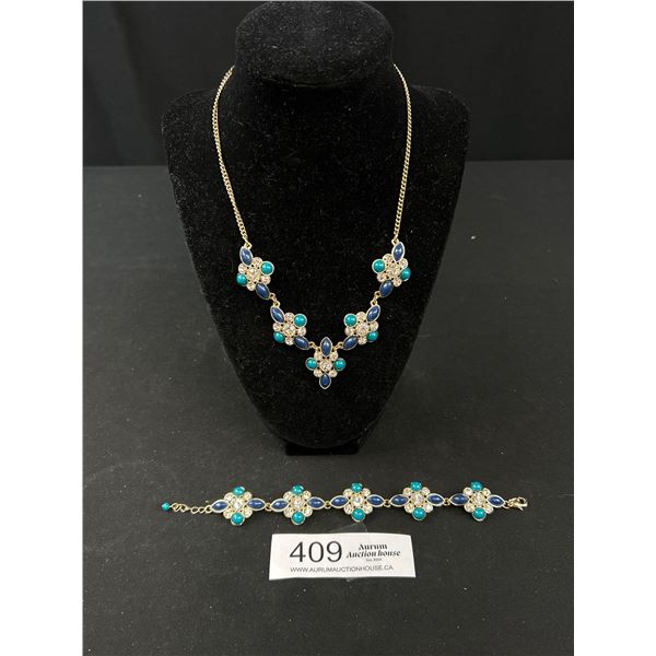 Exquisite Lapis Turqouise Rhinestone Necklace Set