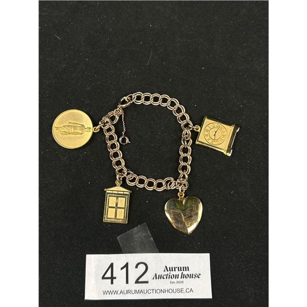 Vintage Gold Plated Charm Bracelet Heavy!