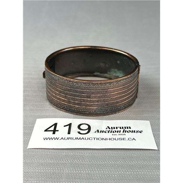Vintage Copper Bangle, Hinged, Original Patina