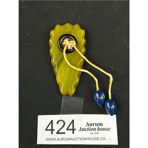 1920s  Rare Carved Green Bakelite w/ Tassel Dress Clip