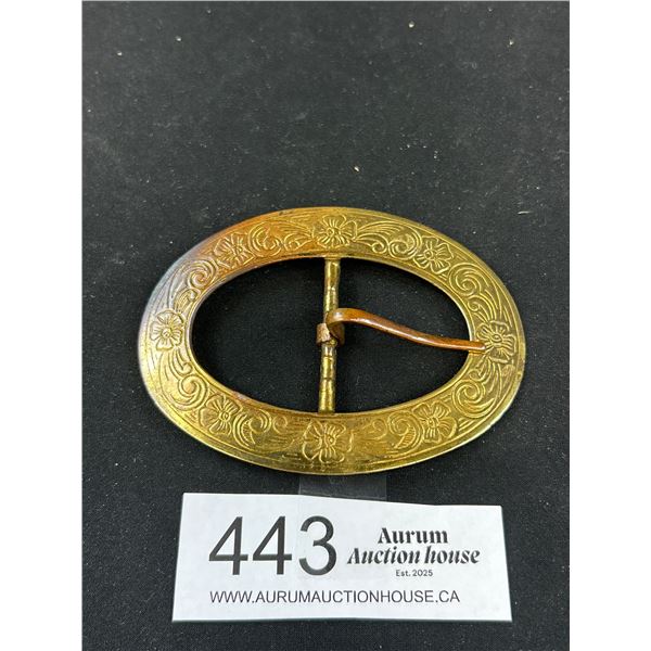 Large Antique Belt Buckle Raised Engraved