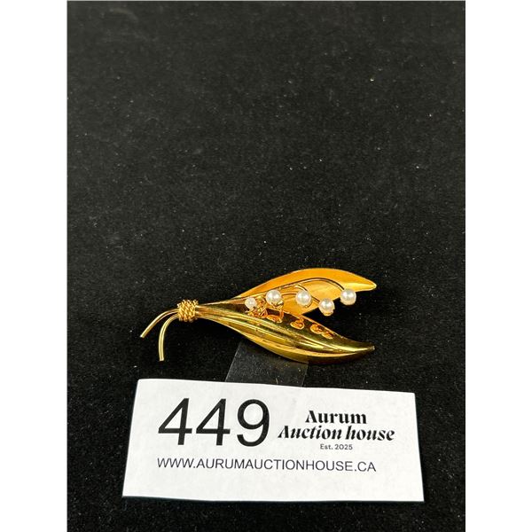 Beautiful Gold w/ Pearls Brooch, Marked Bond Boyed G.F.