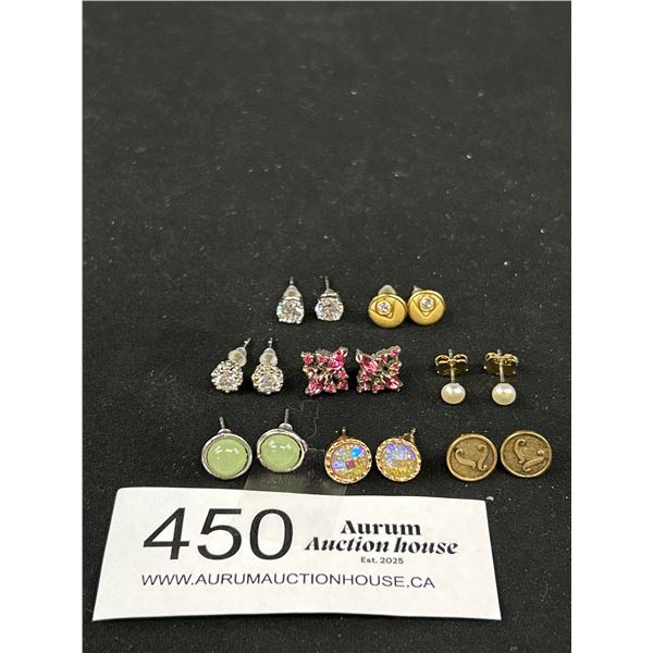 8 Unique Pairs of Gold/Silver w/ Stones Stud Earrings, Each Pair Different