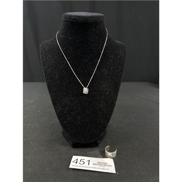Haida Sterling Silver Hand Engraved Pendant w/ Sterling Silver Chain Necklace + Open Pinky Ringm Hai